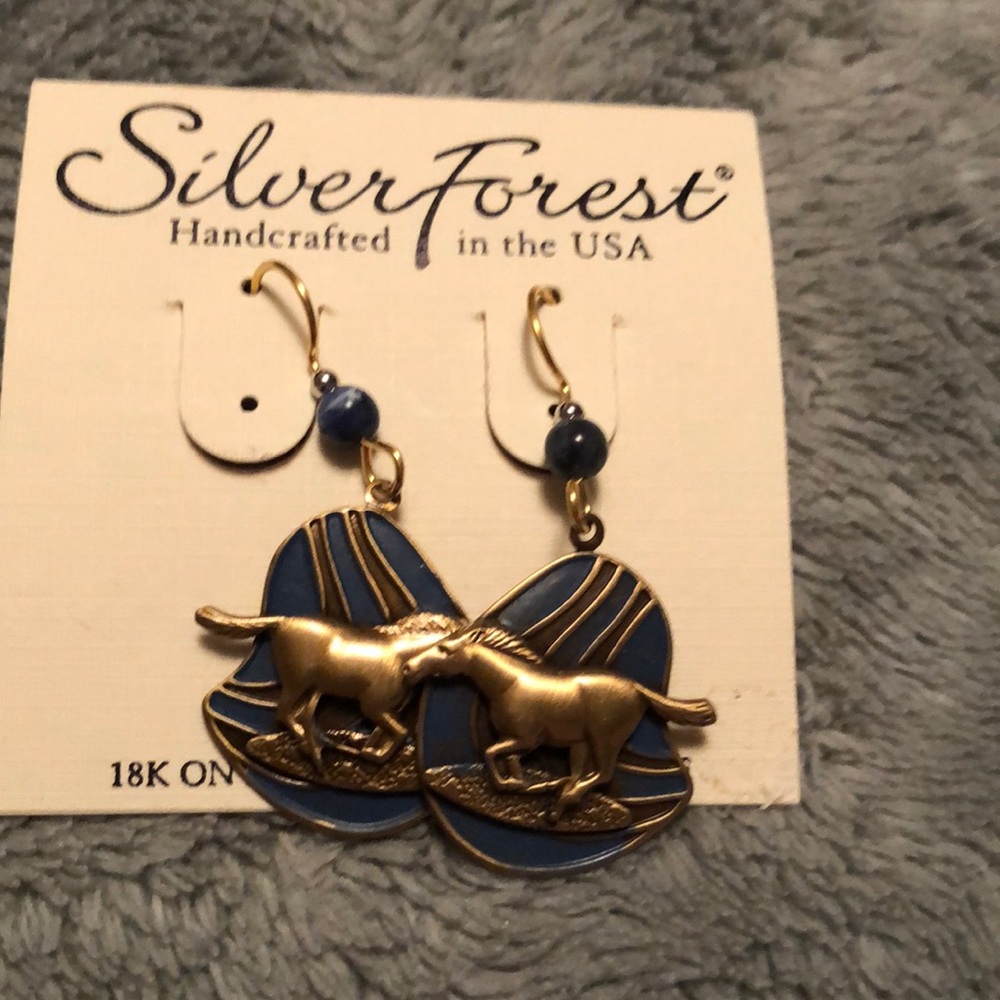 Silver Forest Gold and Blue Nautical Earrings